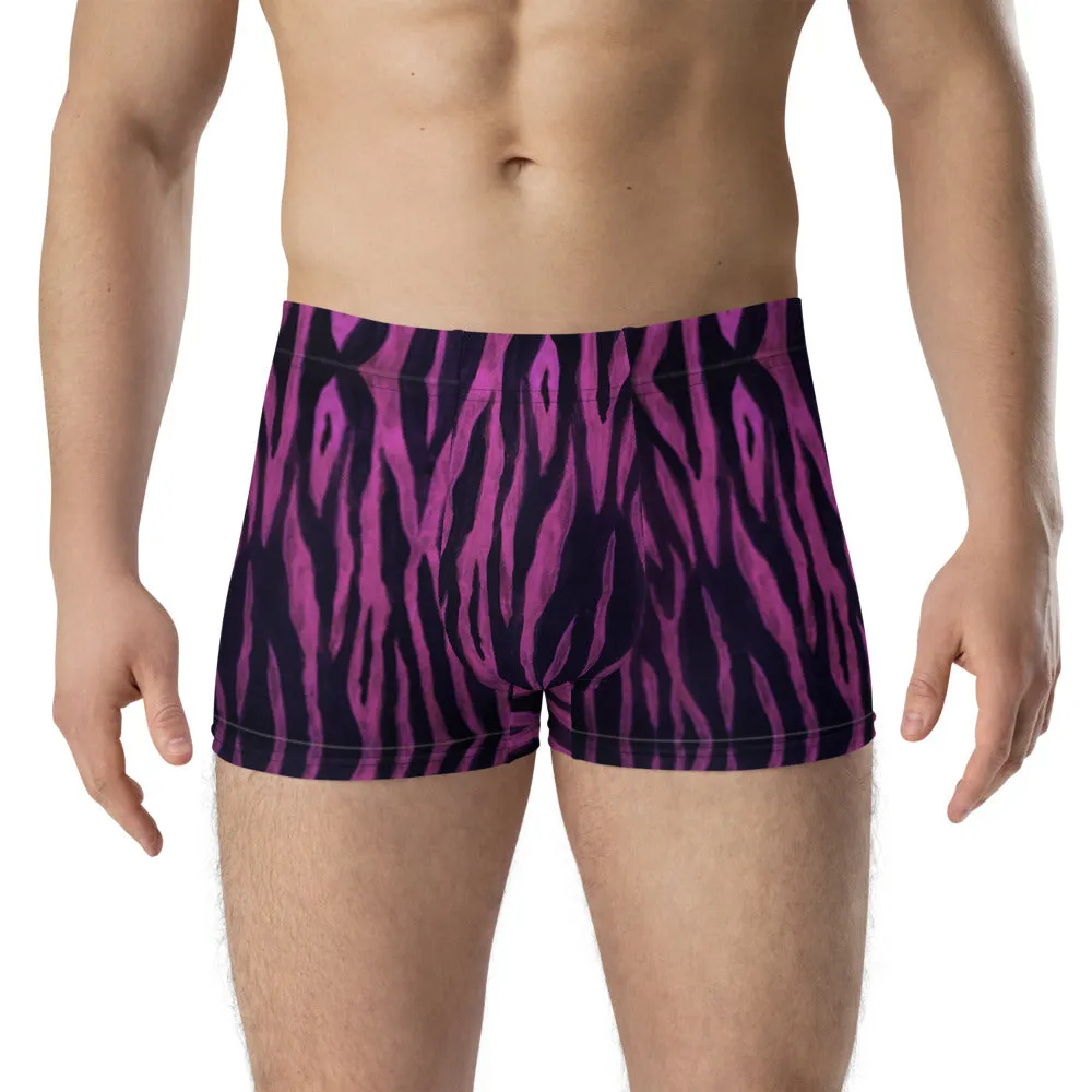 Pink Tiger Striped Boxer Briefs, Animal Print Designer Men's Underwear - Made in USA/EU/MX