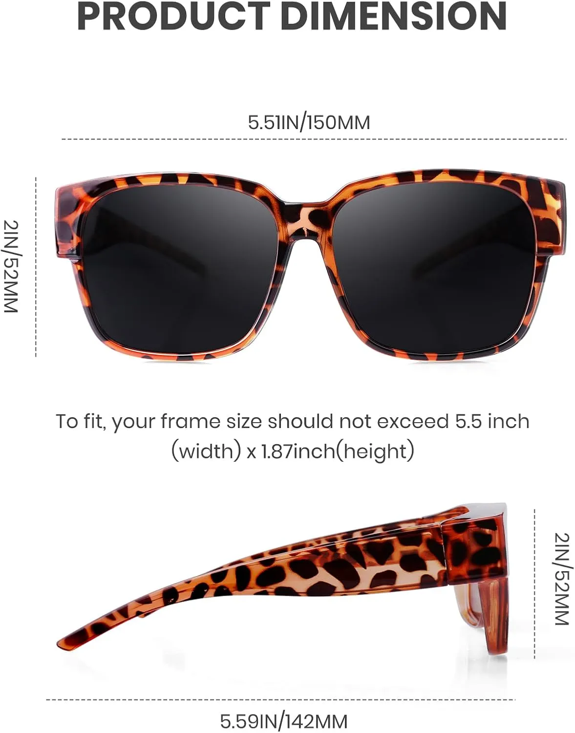 Polarized Sunglasses Fit Over Glasses for Men Women, Oversized Square Sun Glasses, 100% UV400 Protection, Ultra Lightweight