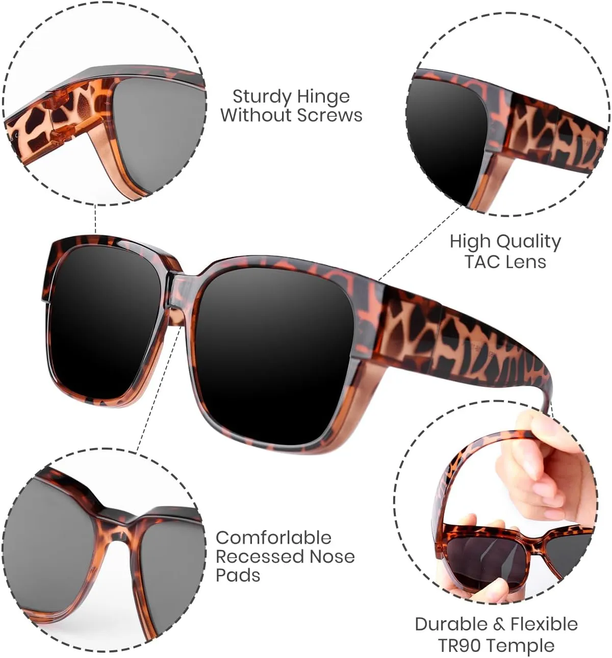 Polarized Sunglasses Fit Over Glasses for Men Women, Oversized Square Sun Glasses, 100% UV400 Protection, Ultra Lightweight