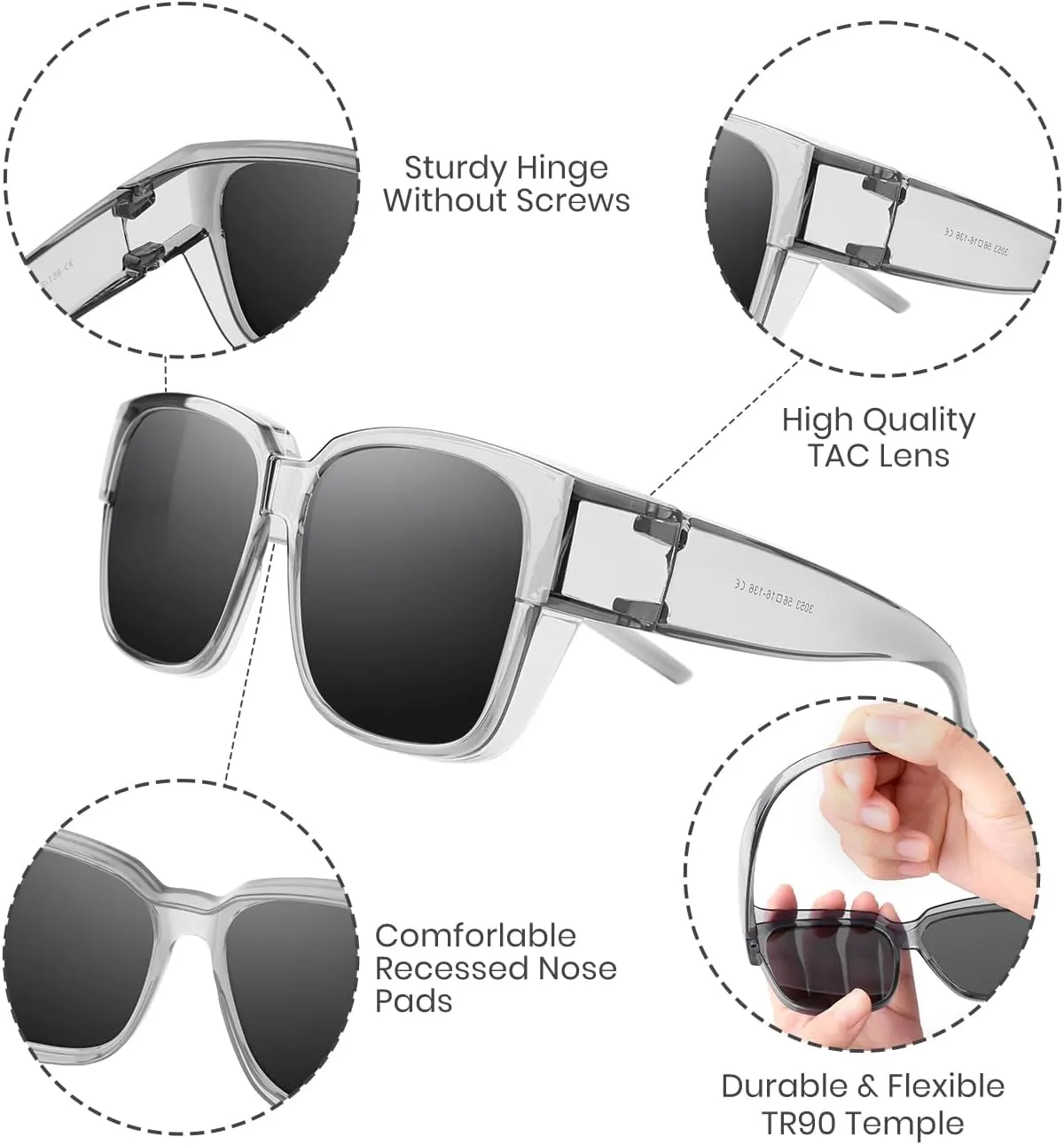 Polarized Sunglasses Fit Over Glasses for Men Women, Oversized Square Sun Glasses, 100% UV400 Protection, Ultra Lightweight