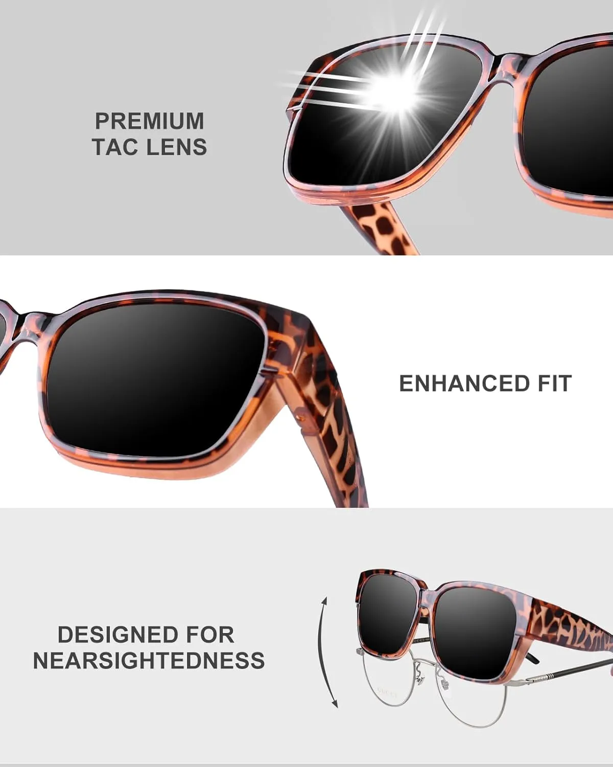 Polarized Sunglasses Fit Over Glasses for Men Women, Oversized Square Sun Glasses, 100% UV400 Protection, Ultra Lightweight