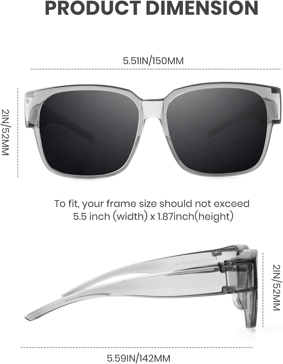 Polarized Sunglasses Fit Over Glasses for Men Women, Oversized Square Sun Glasses, 100% UV400 Protection, Ultra Lightweight