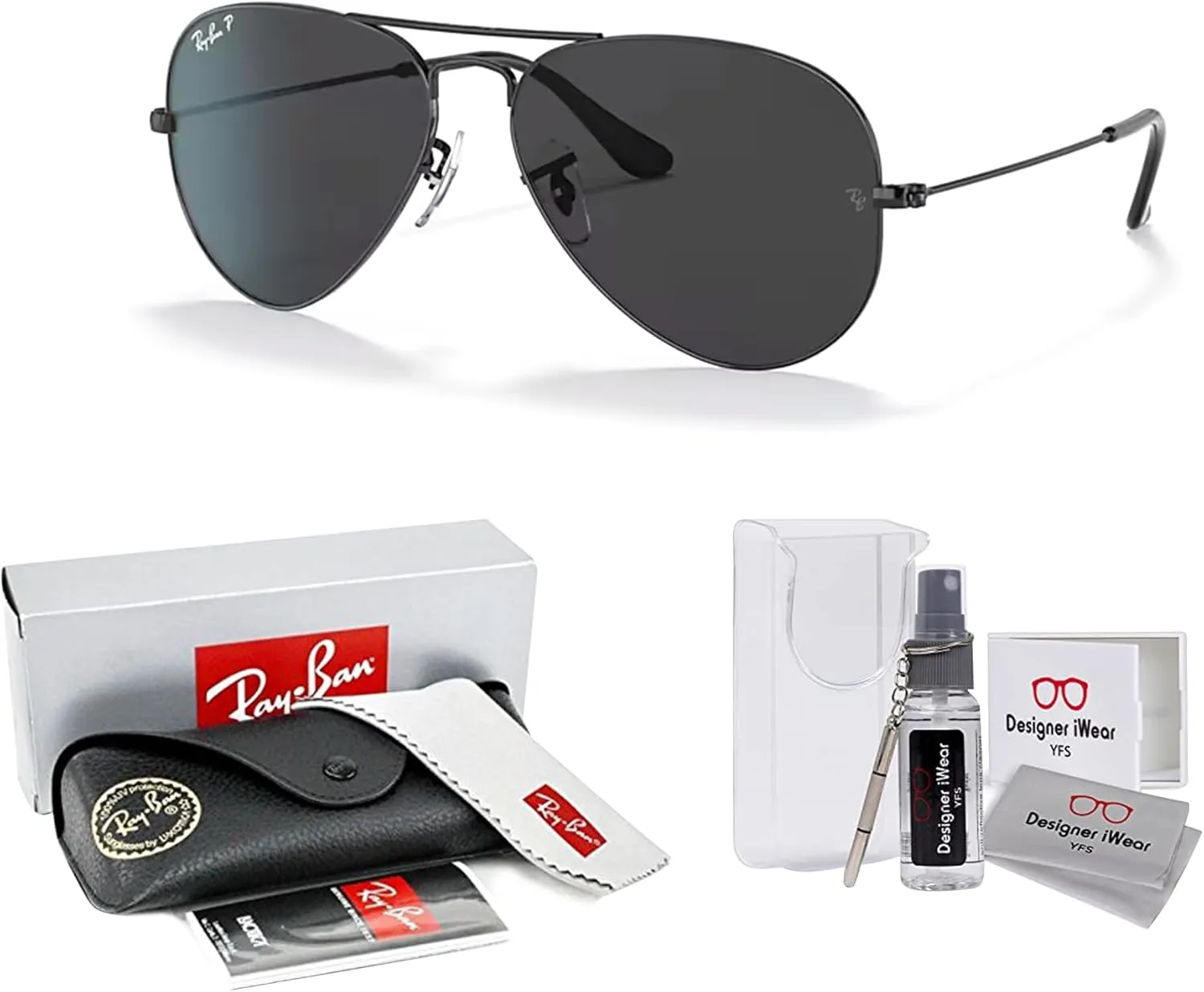 Ray-Ban RB3025 Metal POLARIZED Aviator Sunglasses For Men For Women   BUNDLE with Designer iWear Eyewear Care Kit
