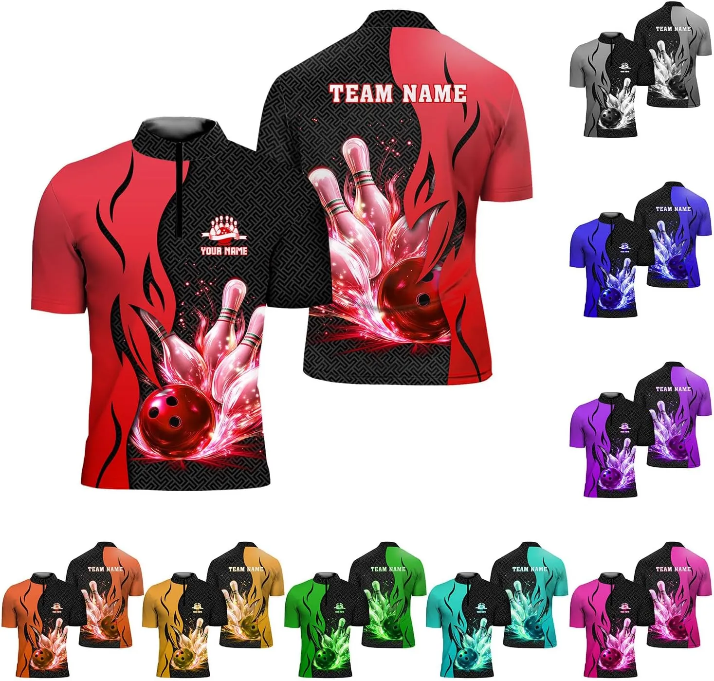Rivelus Personalized Bowling Jersey 3D, Bowling Shirts for Team, Bowling Shirt Unisex for Men Women, Bowling Polo Shirts