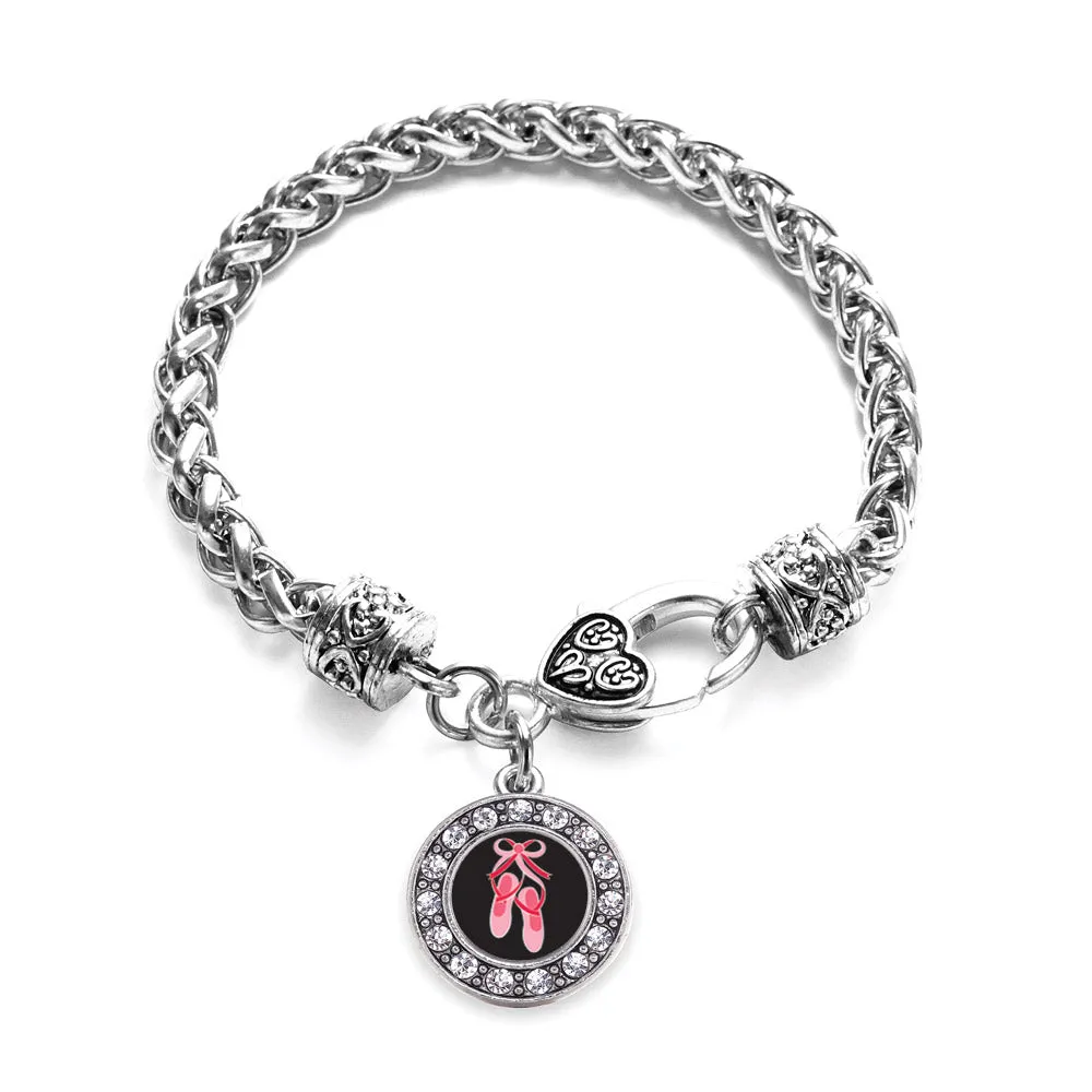 Silver Ballerina Slippers Circle Charm Braided Bracelet