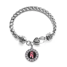 Silver Ballerina Slippers Circle Charm Braided Bracelet