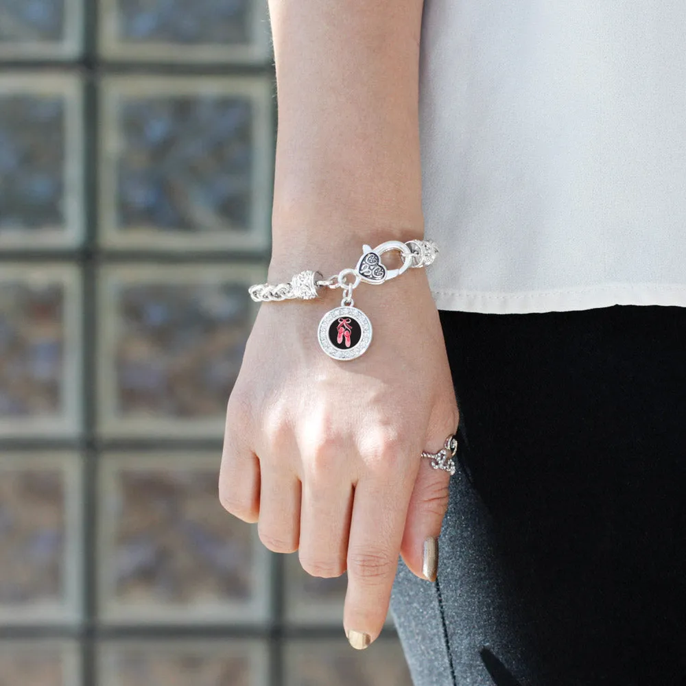 Silver Ballerina Slippers Circle Charm Braided Bracelet