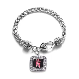Silver Ballerina Slippers Square Charm Braided Bracelet