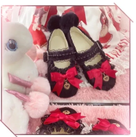 Sohiwoo Black Soft Girl Fairy Black Lace Bow Low Heel Flat Black Shoes Low Heel Flats  sweet lolita shoes tea party kawaii princess