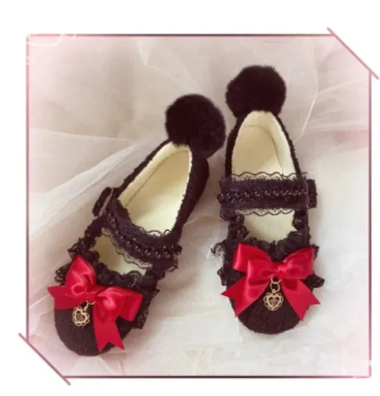 Sohiwoo Black Soft Girl Fairy Black Lace Bow Low Heel Flat Black Shoes Low Heel Flats  sweet lolita shoes tea party kawaii princess
