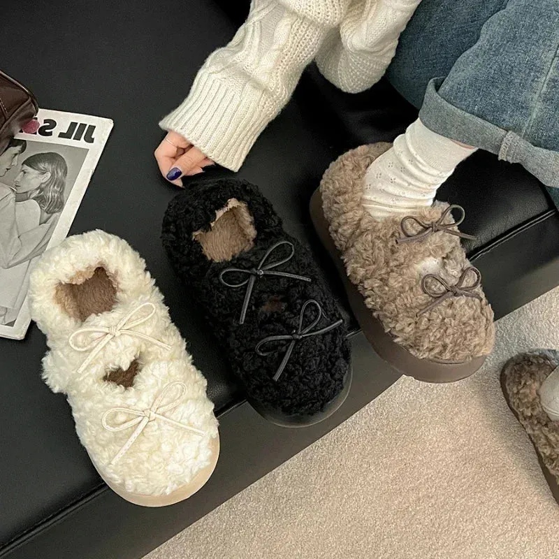 Sohiwoo New Autumn Winter Fashion Thick Warmth Shoes Comfortable Soft Women's Warm Cotton Shoes Mary Jane Shoes
