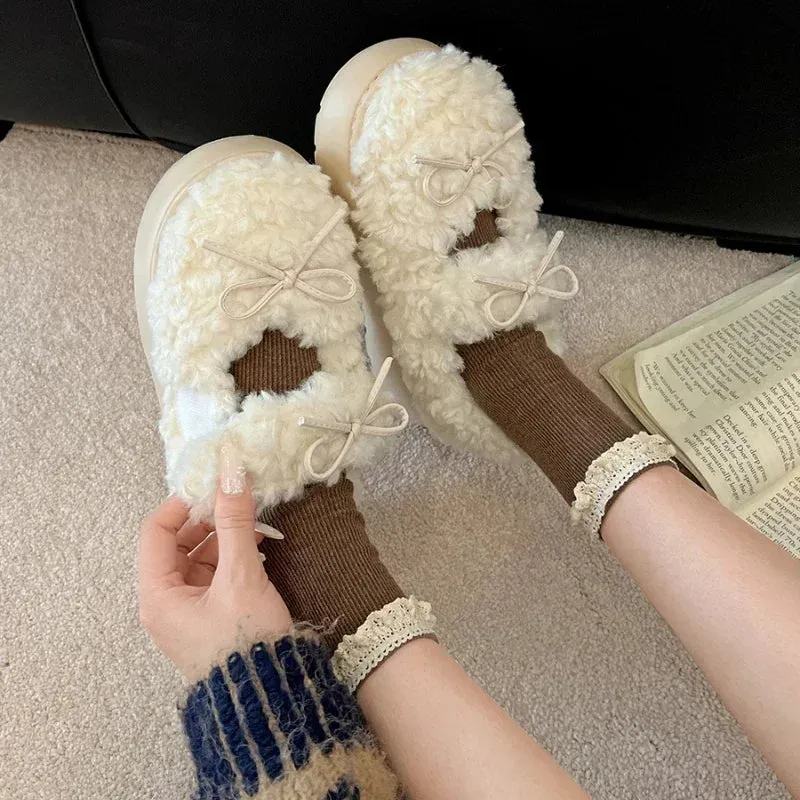 Sohiwoo New Autumn Winter Fashion Thick Warmth Shoes Comfortable Soft Women's Warm Cotton Shoes Mary Jane Shoes