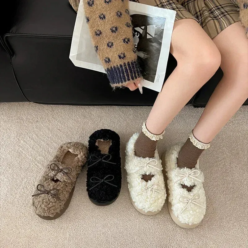 Sohiwoo New Autumn Winter Fashion Thick Warmth Shoes Comfortable Soft Women's Warm Cotton Shoes Mary Jane Shoes