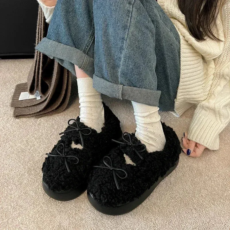 Sohiwoo New Autumn Winter Fashion Thick Warmth Shoes Comfortable Soft Women's Warm Cotton Shoes Mary Jane Shoes