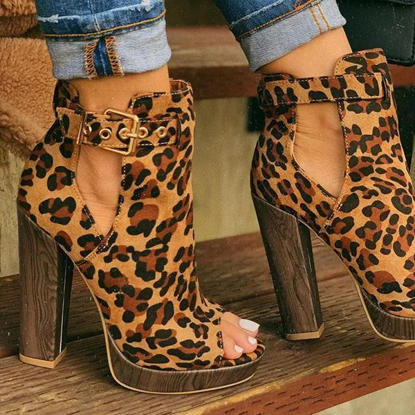 Sohiwoo Platform Peep Toe Ankle Booties Chunky Block Heel Dress Boots