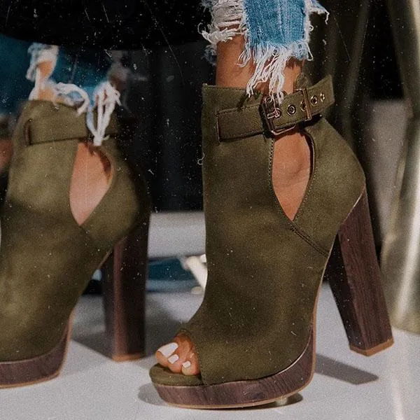 Sohiwoo Platform Peep Toe Ankle Booties Chunky Block Heel Dress Boots