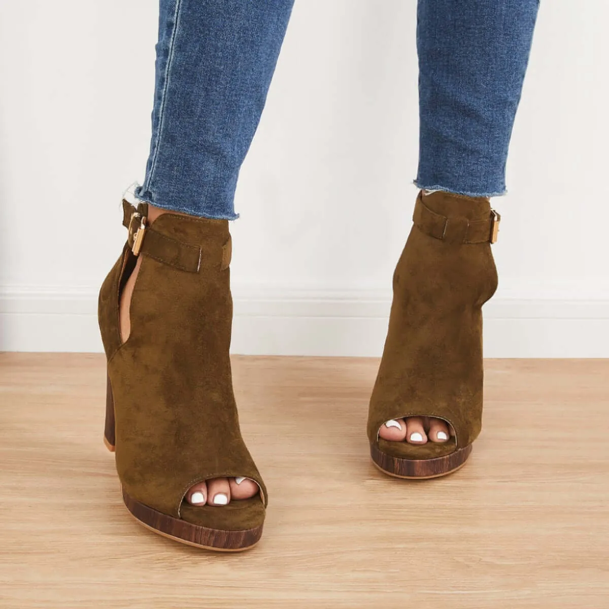Sohiwoo Platform Peep Toe Ankle Booties Chunky Block Heel Dress Boots