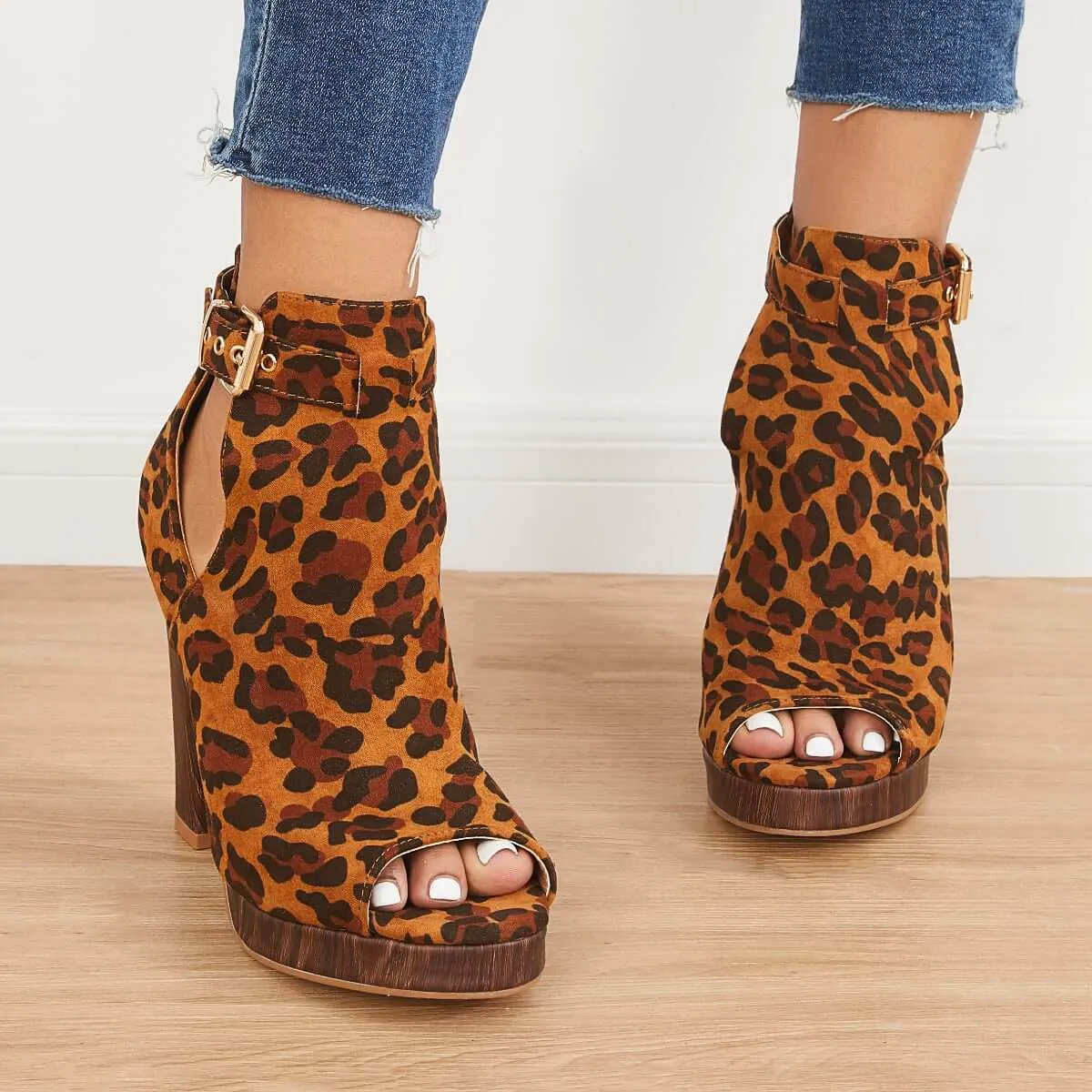 Sohiwoo Platform Peep Toe Ankle Booties Chunky Block Heel Dress Boots