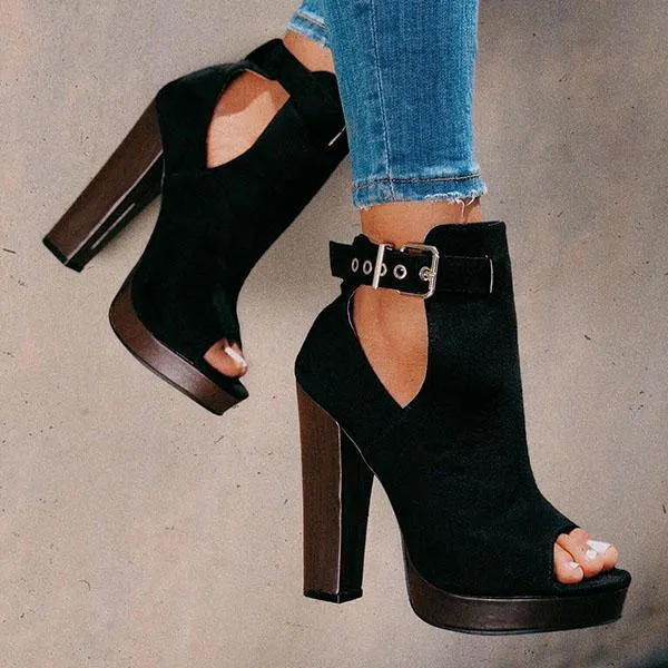Sohiwoo Platform Peep Toe Ankle Booties Chunky Block Heel Dress Boots