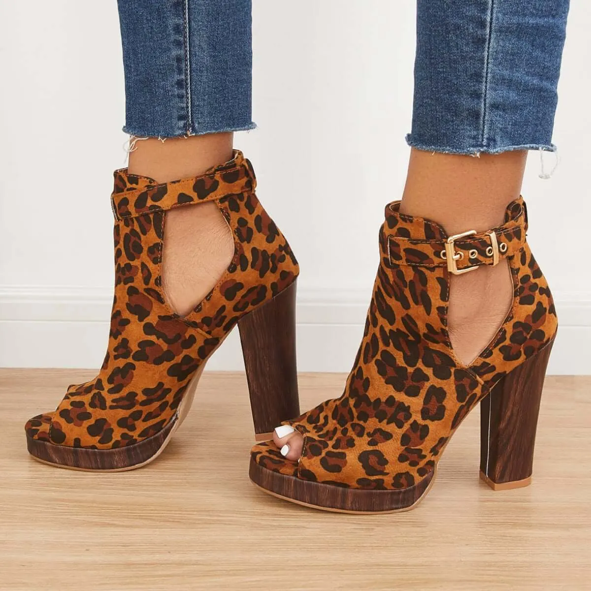 Sohiwoo Platform Peep Toe Ankle Booties Chunky Block Heel Dress Boots