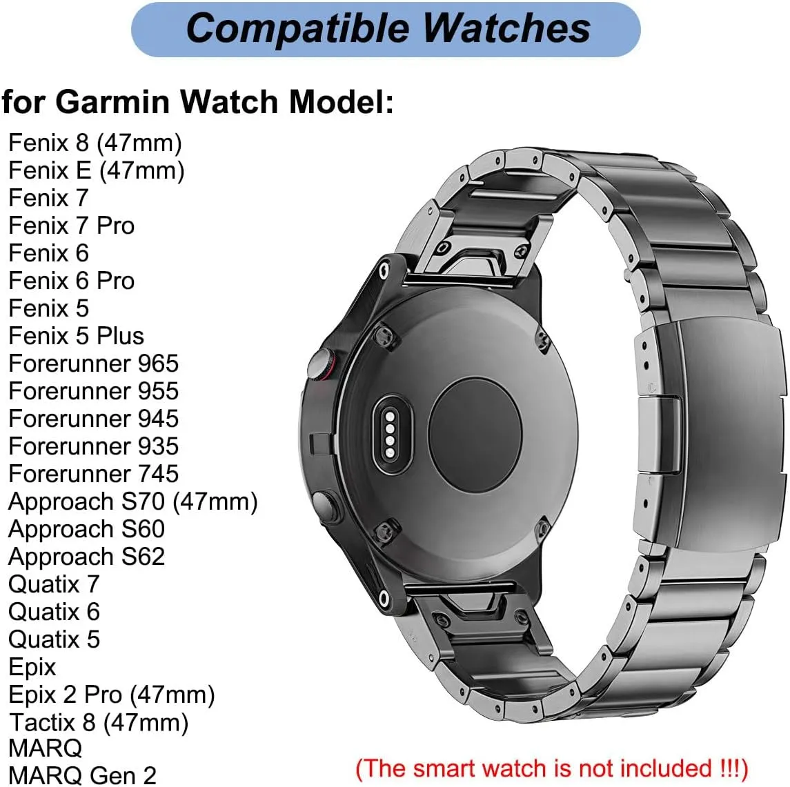 Titanium Bands for Garmin Fenix 8 (47mm)/7/6/5, Forerunner 965 955, Approach S60 S62, Quatix 7 6 5, Epix Pro 2 (47mm), MARQ Gen 2 | 22mm Quick Fit Watch Band Metal Strap for Garmin Watch