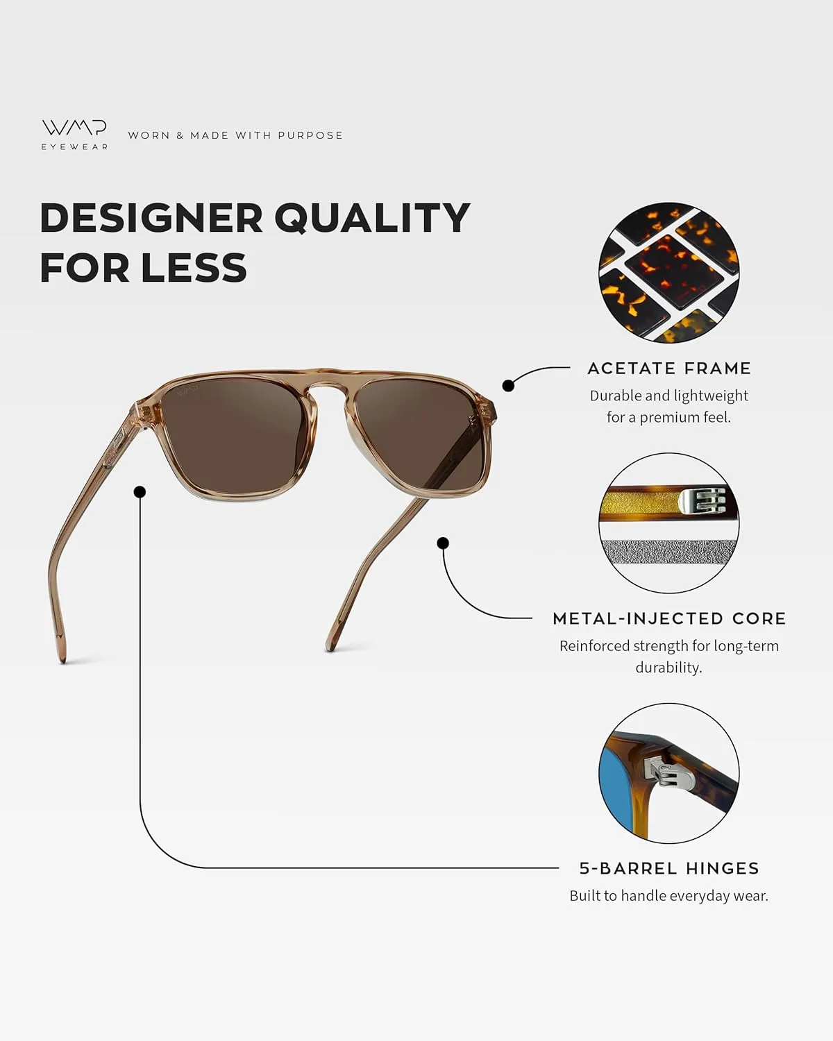 WearMe Pro Polarized Modern Aviator One-Bridge Square Mens Sunglasses