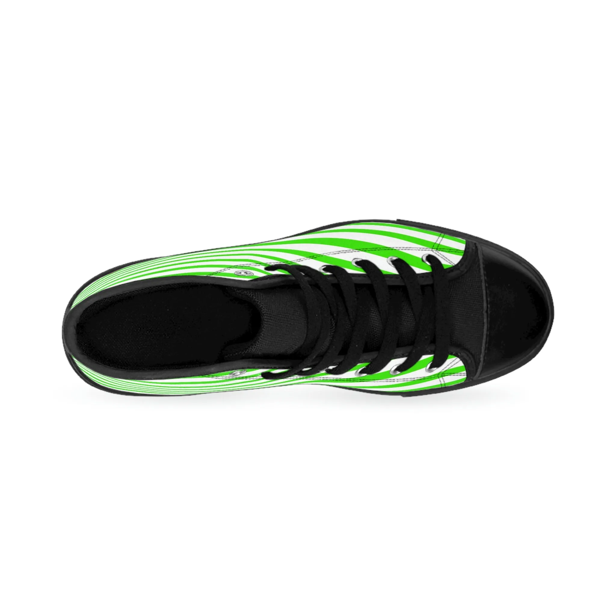 White Green Striped Men's Sneakers, Modern Stripes Men's Designer Tennis Running Shoes (US Size: 6-14)