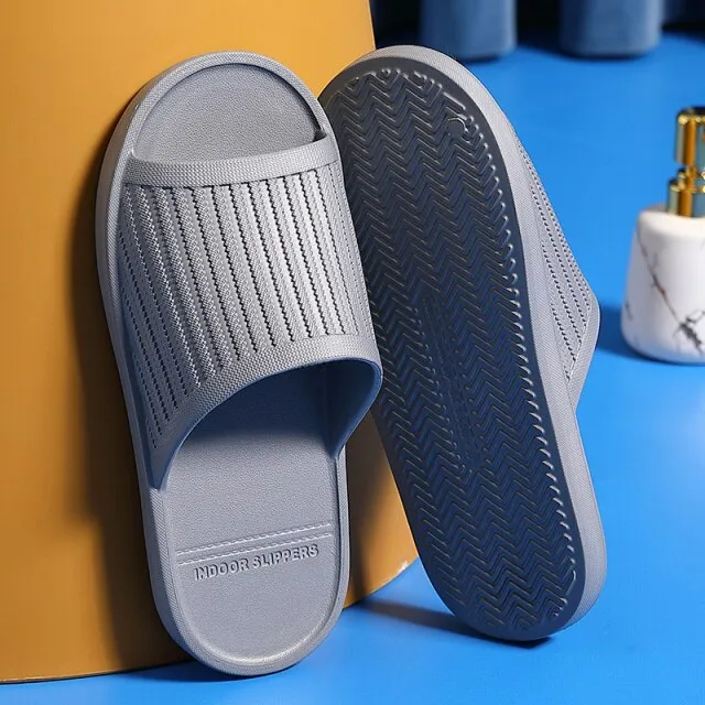 Women Men Bathroom Slippers Summer Lovers Indoor Soft Sole Sandals Stripe Home Slippers Non-slip Floor Flip Flops Shoes