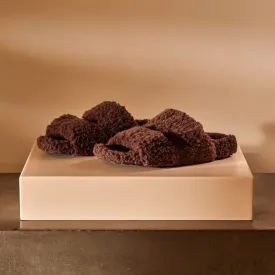 Women's Double Strap Shearling Slide - Chocolate