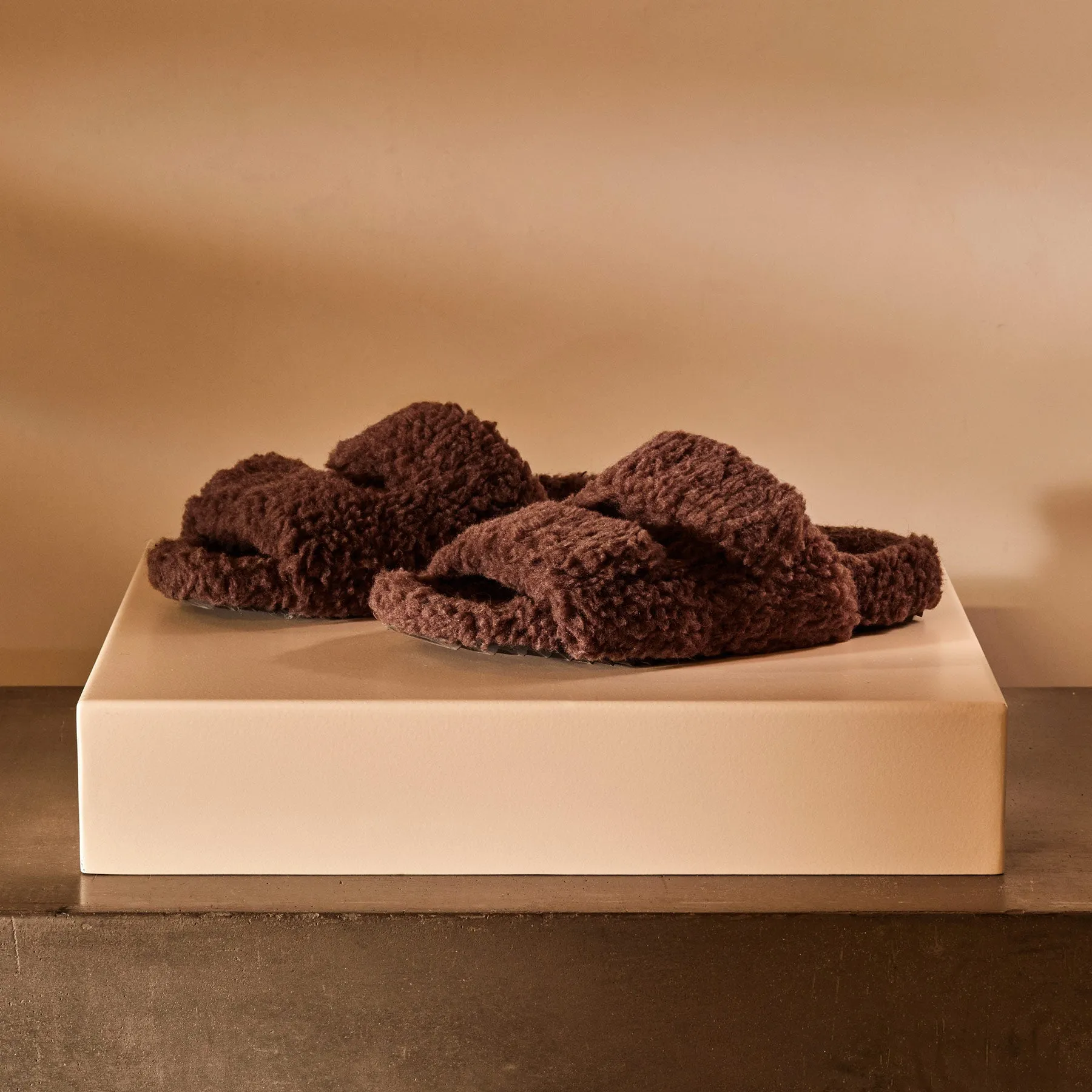 Women's Double Strap Shearling Slide - Chocolate