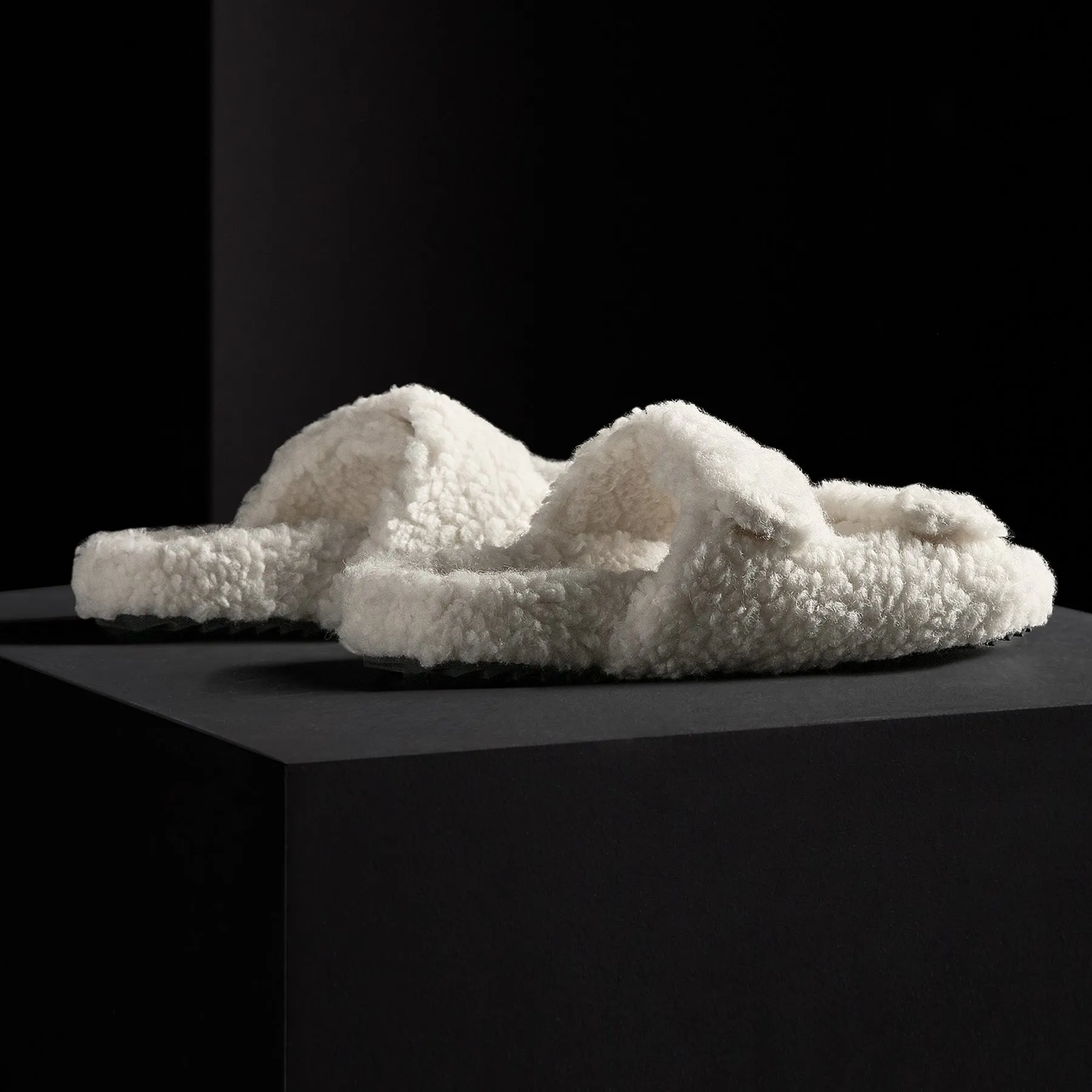 Women's Double Strap Shearling Slide - Ivory