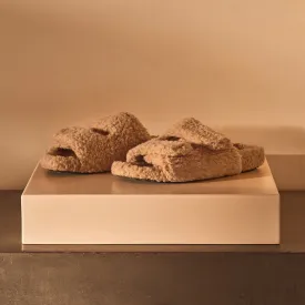 Women's Double Strap Shearling Slide - Taupe
